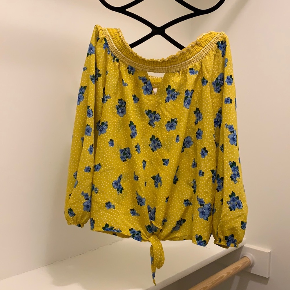 Yellow and blue florals polka dot shirt